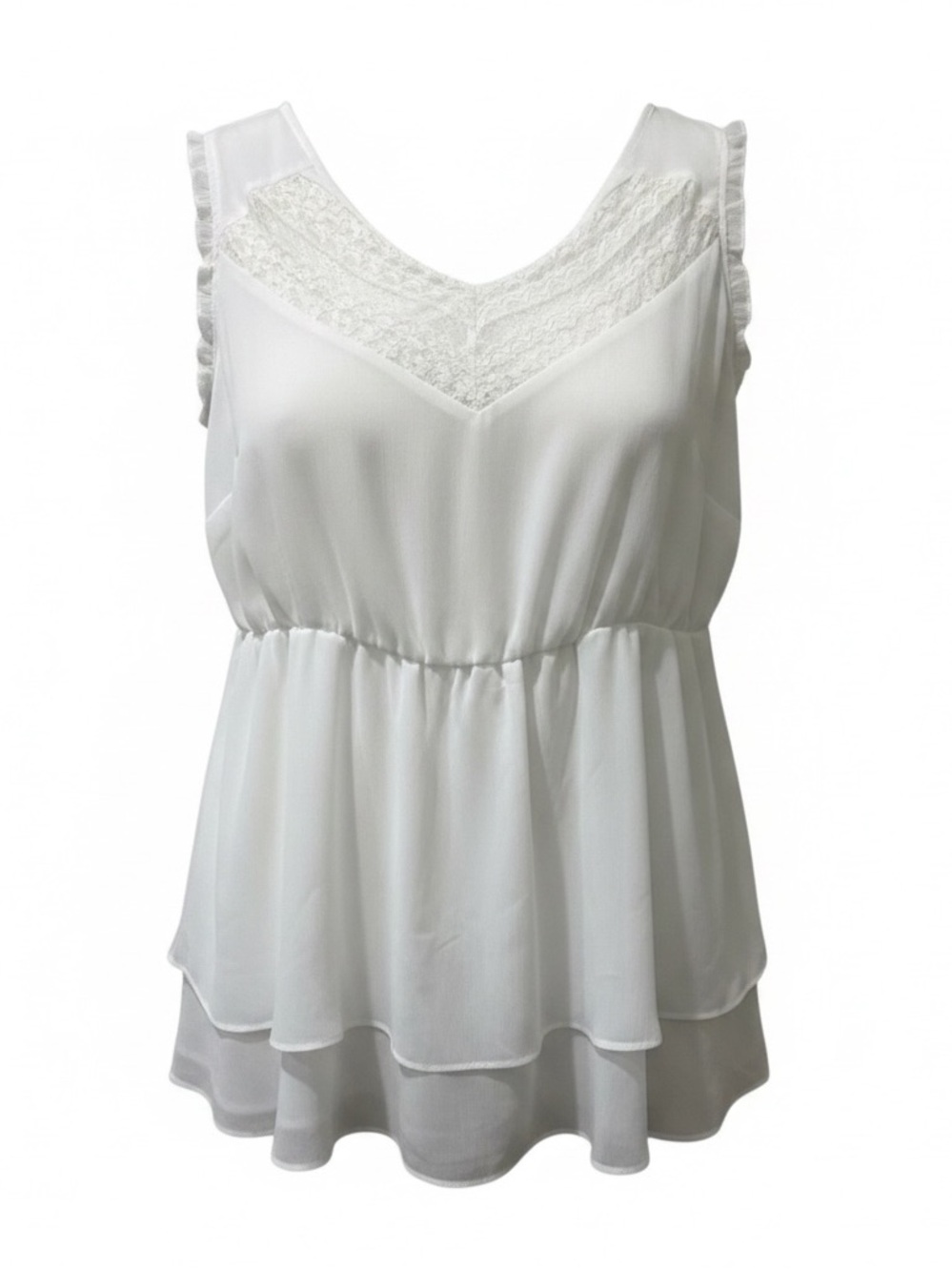 Torrid Size 2 White Lace Trim Sleeveless Peplum Blouse